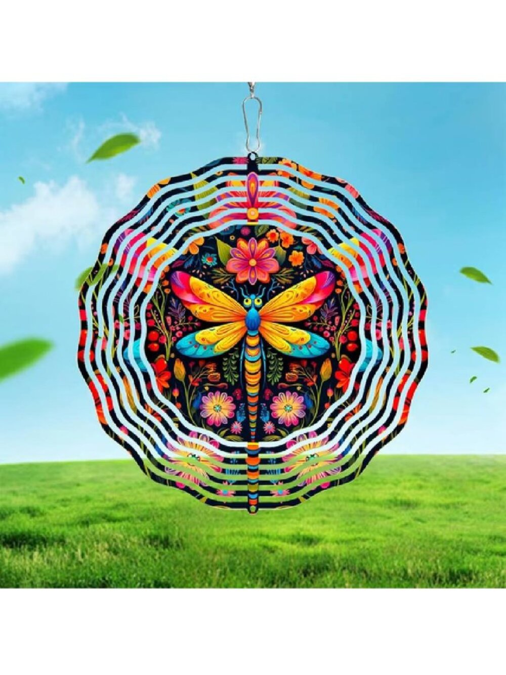 10inch Mandala Wind Spinner Vibrant Colors Red Cardinal Wind Chimes